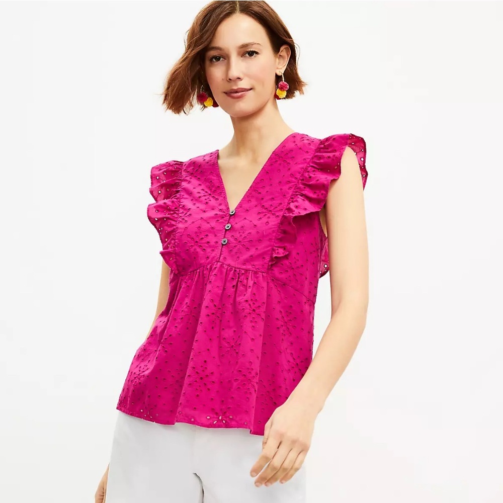 Pink Ruffled Women's Top The LOFT Sz L